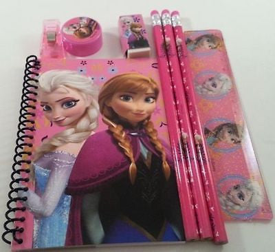 Disney Frozen Blue Stationary Set Character Pencil,Pen,Note Pad,Ruler,Eraser-New