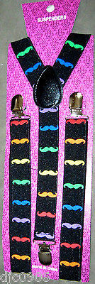 Multi Color Mustache Mustaches Adjustable Suspenders-Colored Mustache Suspenders