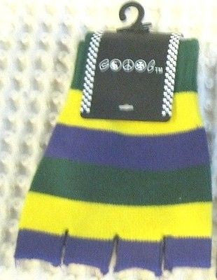 UNISEX FULL SIZE MARDI GRAS PURPLE YELLOW GREEN STRIPES KNITTED GLOVES-NEW