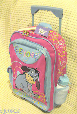 WALT DISNEY WINNIE THE POOH EEYORE 16" ROLLING BACKPACK WITH WATER BOTTLE!NEW!