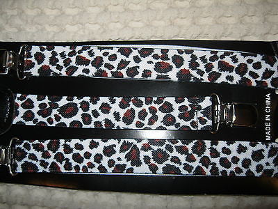 Unisex Tan Beige Leopard Print Animal Print on White Y-Style Back suspenders-New