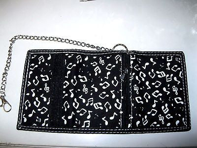 Black with white musical notes Wallet Unisex Men's 4.5" x 3" W-New in Package!v2