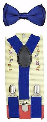 Kids Solid Blue Bow Tie & Blue Adjustable Suspenders Combo Set-New in Package!V2