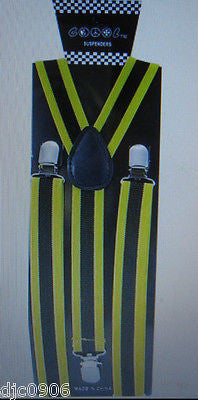 Unisex Men's Women's Goth Black Yellow Stripes Adjustable Suspenders-New in Pkg!