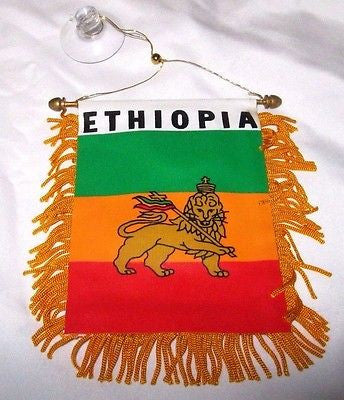 Ethiopia Mini Banner-Ethiopia Rasta Mini Flag with Suction Cup-Brand New!