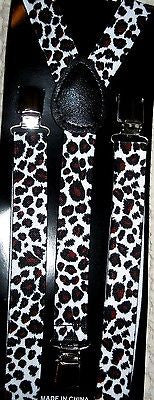 Unisex Tan Beige Leopard Print Animal Print on White Y-Style Back suspenders-New