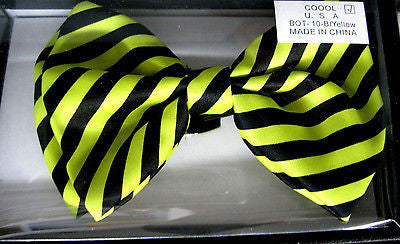 BLACK AND YELLOW SWIRLS STRIPED ADJUSTABLE  BOW TIE-NEW GIFT BOX!YELLOW BOW TIE