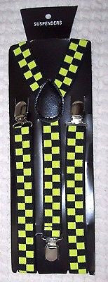 Unisex 1" Black & Yellow Checkered Adjustable Y-Style Back suspenders-New