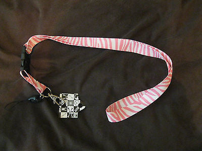 Pink and White Zebra Print 15" lanyard for ID Holder and/or Mobile Device-New!