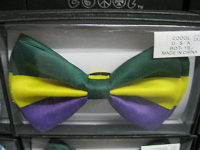 MARDI GRAS (PURPLE/YELLOW/GREEN) MULTI COLOR ADJUSTABLE BOWTIE BOW TIE-NEW!