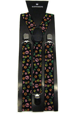 Unisex Teen Adult Multi Color Peace Signs Adjustable Y-Style Back suspenders-New