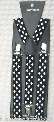 Unisex Black w/ Multiple White Diamonds Adjustable Y-Style Back suspenders-New!