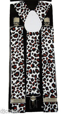 THICK 1 1/2"  White Beige Tan Leopard Adjustable Y-Style Back suspenders-New!