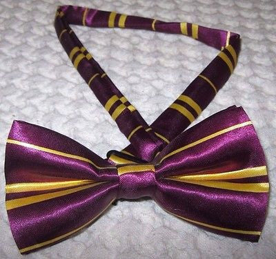 PLUM PURPLE WITH GOLD STRIPES TUXEDO ADJUSTABLE  BOW TIE BOWTIE-NEW IN GIFT BOX!