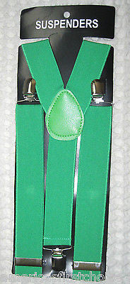 SOLID GREEN/FOREST GREEN  ADJUSTABLE WIDE 1 1/4" 1 1/2" WIDE SUSPENDERS-NEW!