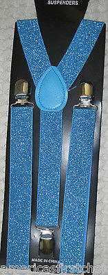 French Blue Silver Paisley Pattern Adjustable Bow Tie & Blue Y-Back Suspenders