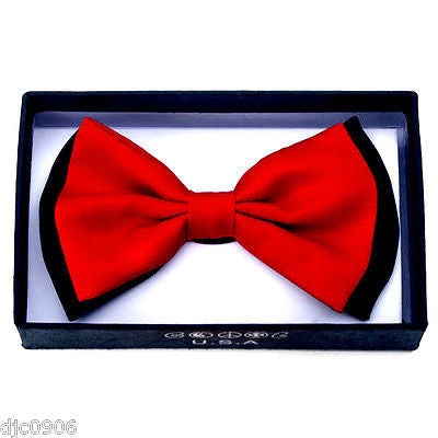 RED WITH BLACK ENDS/TIPS TWO TONE TUXEDO ADJUSTABLE BOWTIE BOW TIE-NEW BOX!