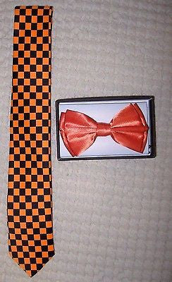 Purple Plaid Adjustable Bow Tie Bowtie & Solid Purple Neck tie Necktie Set-New!