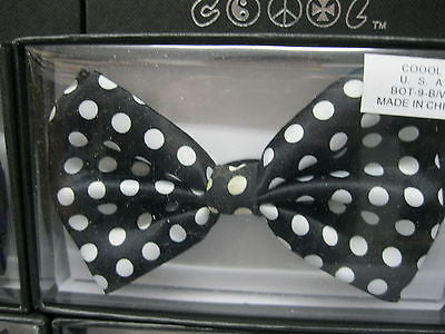 BLACK WITH WHITE POLKA DOTS ADJUSTABLE  BOW TIE-NEW GIFT BOX!