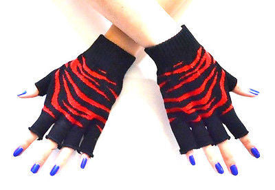 RED ZEBRA ANIMAL PRINT FINGERLESS GLOVES KNIT SAFARI ANIMALPRINT -NEW!