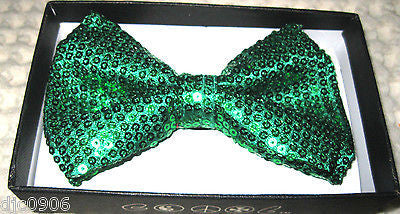 Green Sequin Adjustable Bow Tie&Neon Green Adjustable Glittered Suspenders Combo