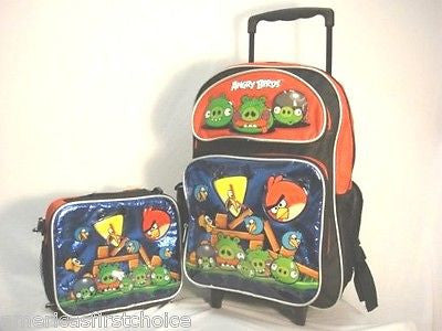 Angry Birds Boys Girls 16" School Rolling Backpack with Lunch Box Bag Set-New!!!