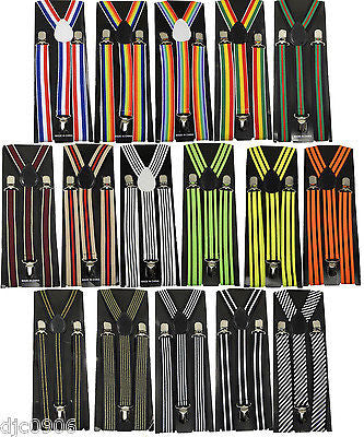 Goth Unisex Men's Women's Black White Diagonal Stripes Adjustable Suspenders-New