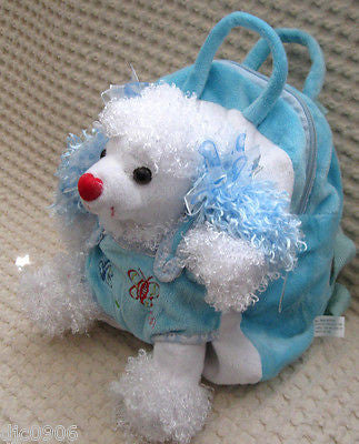 ADORABLE BLUE PODDLE DOG IN STRIPED SKIRT DETACHABLE PLUSH BACKPACK-NEW WITH TAG