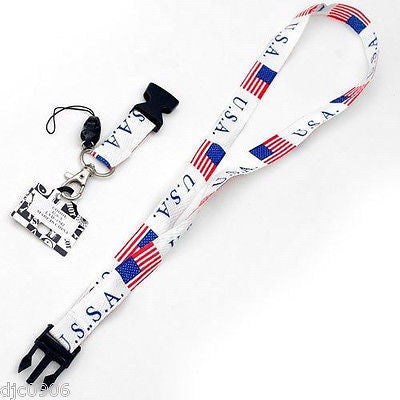 Lanyard/Landyard US AMERICAN FLAG PATRIOTIC USA 15" lanyard New With Tags!!!