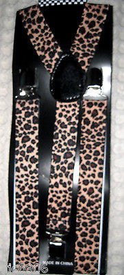 Thick Leopard Print Adjustable Bow tie&Leopard Adjustable Suspenders Combo-Newe!