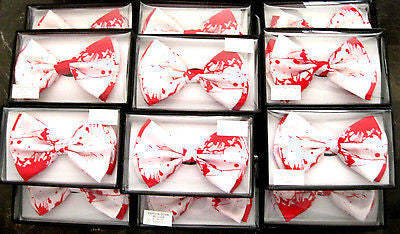 BLOOD SPLATTERED WHITE  ADJUSTABLE  BOW TIE LOT OF 24-NEW IN GIFT BOXES!