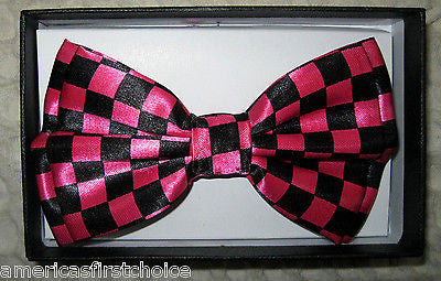 BLACK&LIGHT PINK CHECKER CHECKERED TUXEDO ADJUSTABLE BOWTIE BOW TIE-NEW IN BOX!