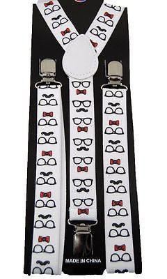 Unisex Clip-on Braces Elastic Sunglasses,Bow Tie, Mustache Suspenders-New!