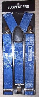 Unisex Men's Wide 1 1/2" Blue Jeans Pattern Adjustable Y-Back suspenders-New!