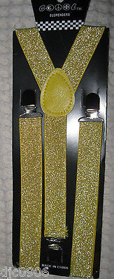 Gold YELLOW Adjustable Bow Tie&Yellow Glittered Adjustable Suspenders Set-New!