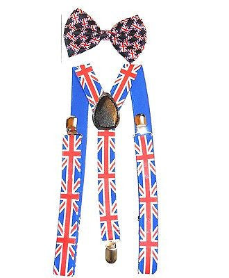 UK British England Adjustable Suspenders & UK British Adjustable Bow tie-New!v5