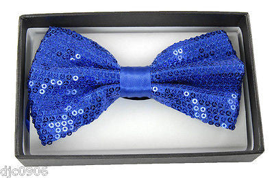 Unisex BLUE Sequin Tuxedo Classic BowTie Neckwear Adjustable Bow Tie-New