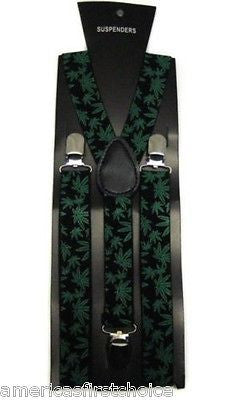 2 Rasta Stripes Weed MJ Leaves + 4 Weed Leaves Suspenders Combo-New in Package!