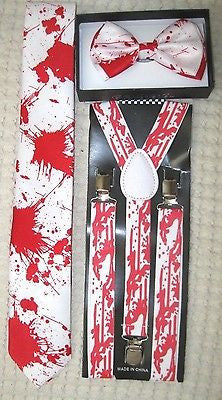 Blood Splattered Paint Ball Adjustable Bow Tie,Neck Tie, &Y-Back Adj Suspenders