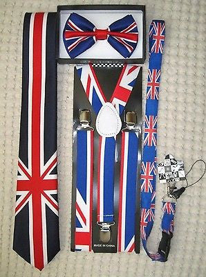 UK British Flag Y-Back Suspenders,UK Lanyard,UK Neck Tie & UK British Bow Tie-v4
