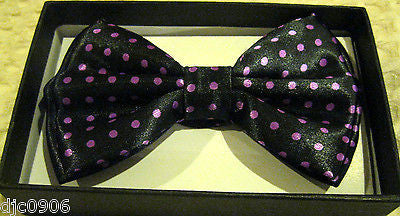 BLACK PURPLE POLKA DOTS PRE-TIED ADJUSTABLE BOW TIE-NEW!POLKA DOT BOW TIE JT