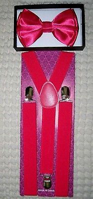 Solid Pink Adjustable Bow Tie & Solid Pink Adjustable Suspenders Combo-New