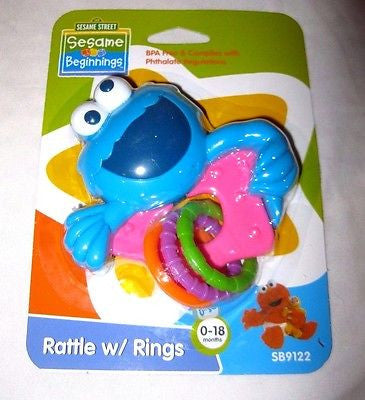 Sesame Street Cookie Monster Infant Bottle,Pacifier,Wipers Travel Case,& Rattler