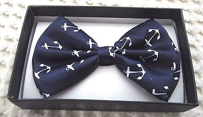 8 NAVY BLUE WITH WHITE SAILOR ANCHORS ADJUSTABLE BOW TIE-NO BOXES!