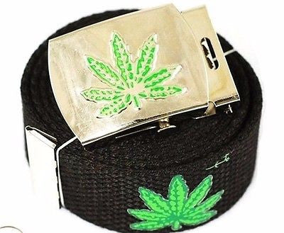 Canvas Military "Marijuana" MJ Leaves Web Belt & Matching Belt Buckle-New!