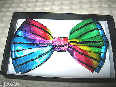 MULTI COLOR RAINBOW WITH STRIPES STRIPED ADJUSTABLE  BOW TIE-NEW GIFT BOX!