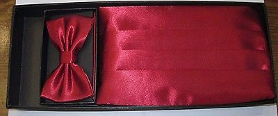 Men's Women's Solid RUBY DARK RED Wedding Cummerbund & Bow Tie Set-Brand New!