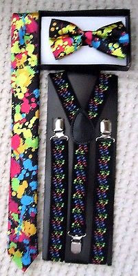 Paint Splattered Paint Ball Adjustable Bow Tie,Neck Tie, &Y-Back Adj Suspenders