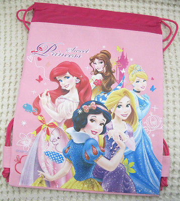 Disney Pink Princess + Friends Sweet Princess Drawstring Backpack Tote Gym Bag!