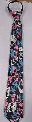 Teens Black & White Skulls and Crossbones Adjustable 14" Pre-tied Necktie-New!